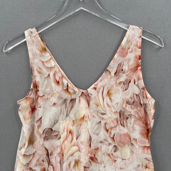 LADAIRE Silk Button Front Ruffle Tank Women XS Pink Floral V Neck Wide Strap New - Picture 4 of 11